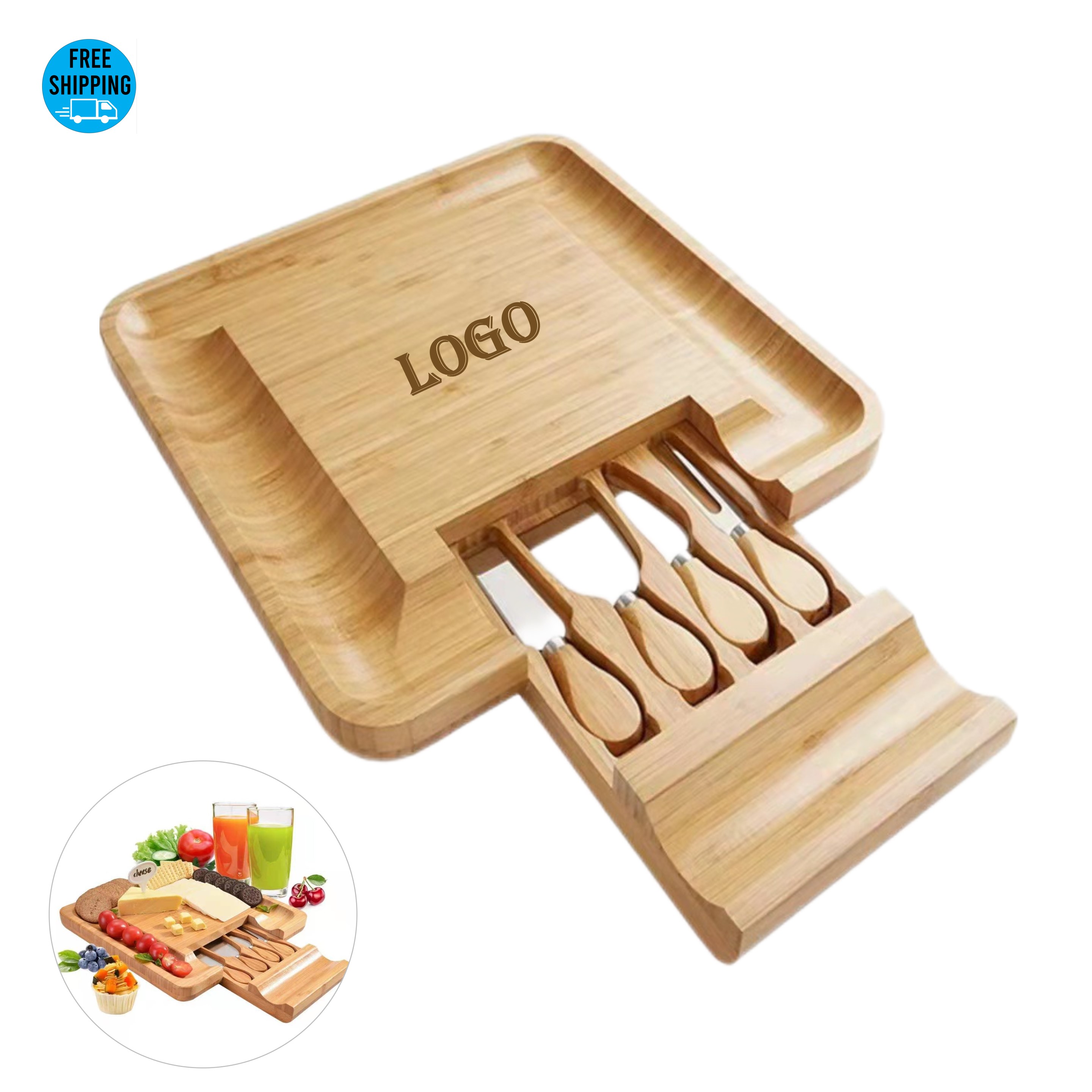 Square Bamboo Cheese Board Knife Set - OCEAN 4