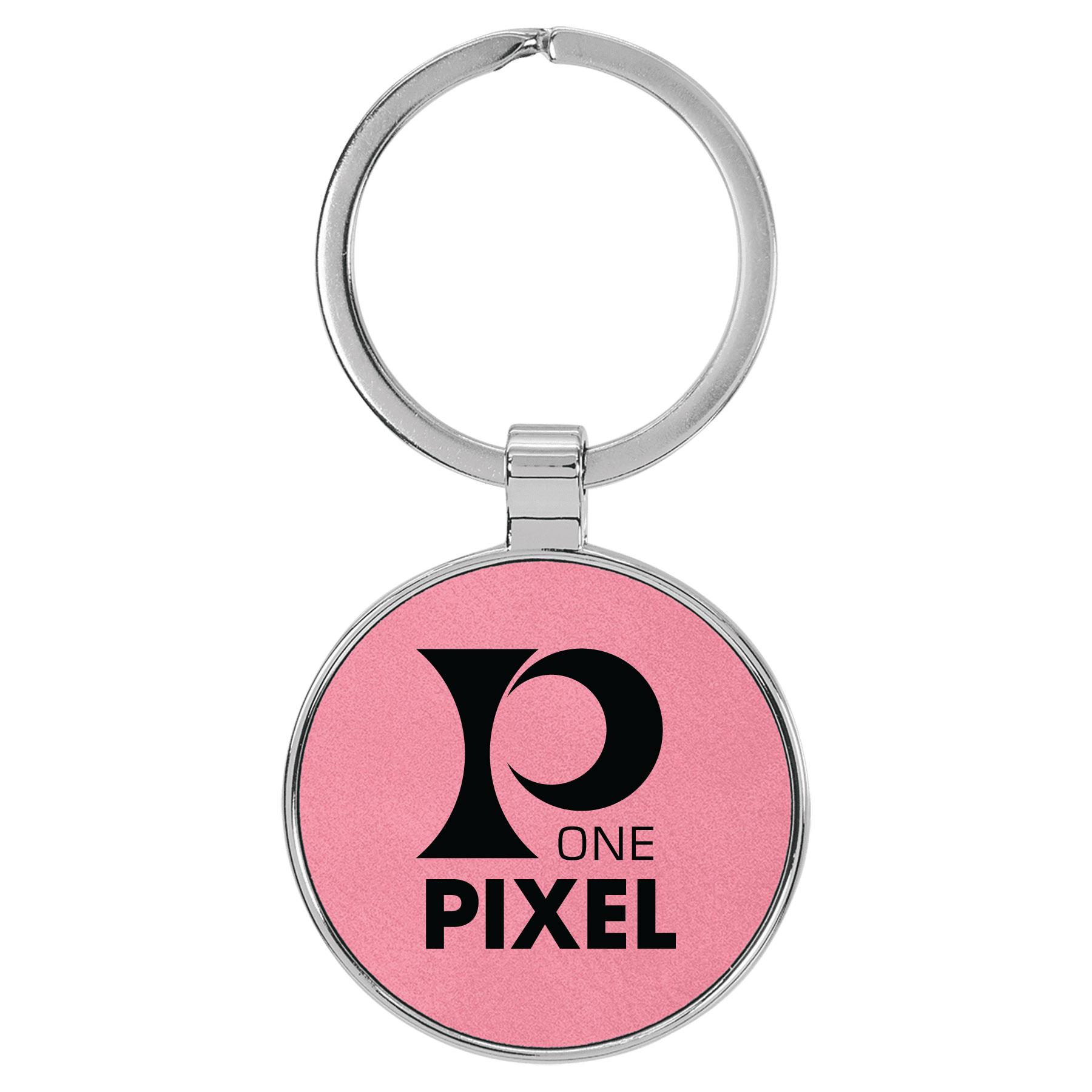 Pink Leatherette/Metal Round Keychain 1