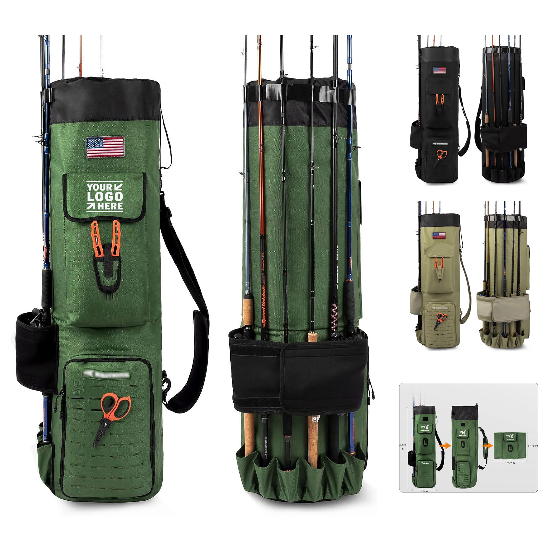 Men 6 Rods Reels Foldable Fishing Rod Bag 81L Large Storage Water-resistant Case Hold 2