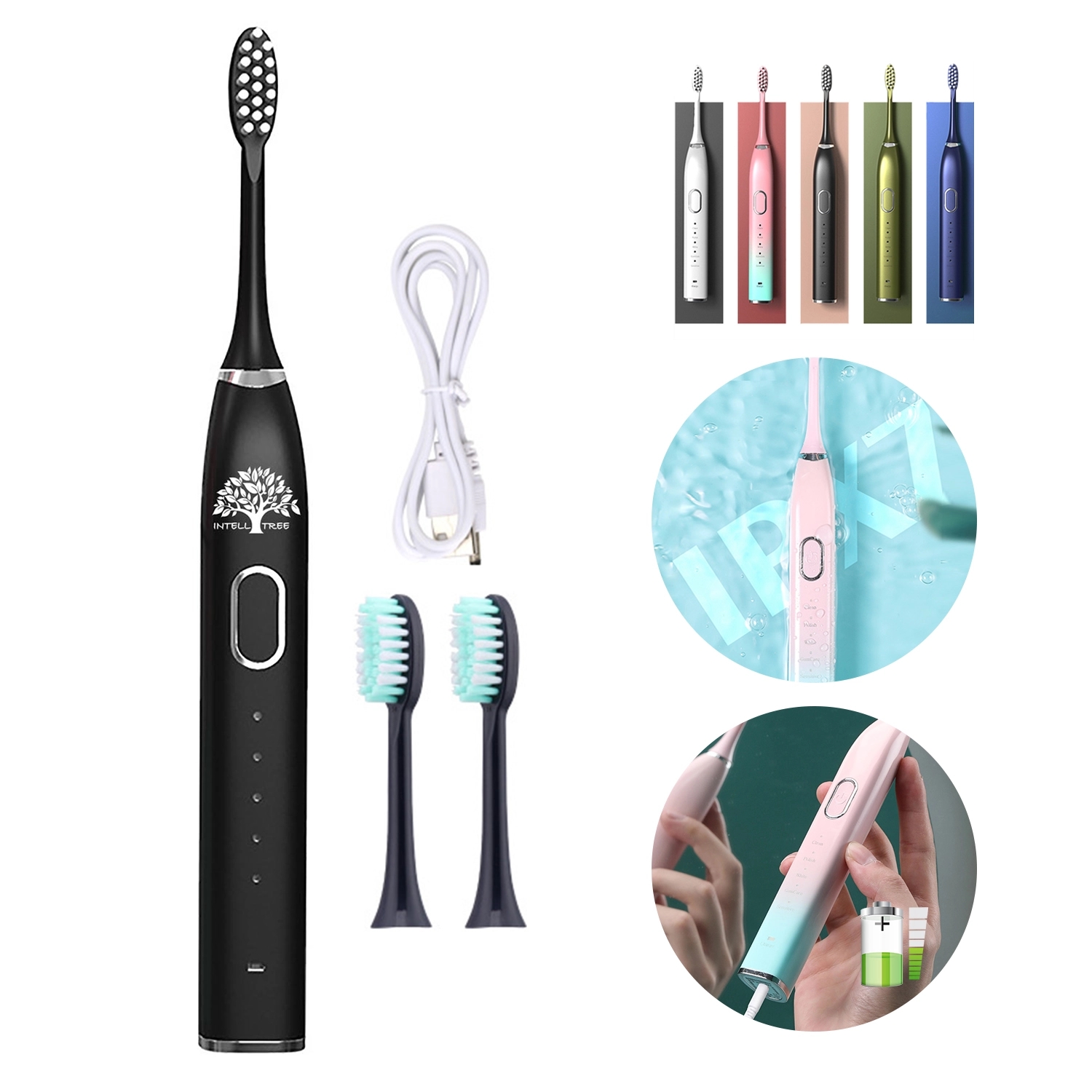 Sonic Electric Toothbrush Rechargeable With 3 Brush Heads 1