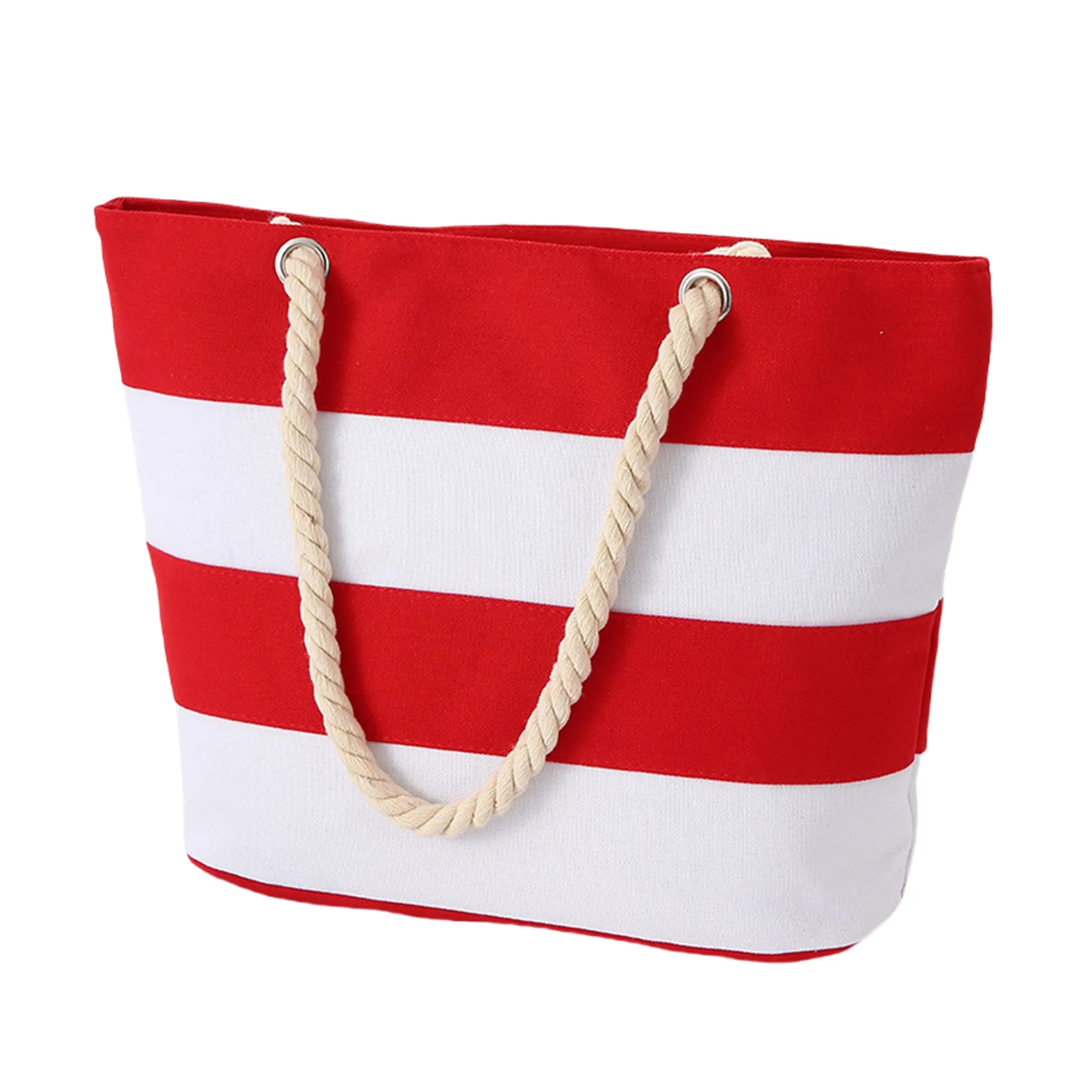 Full Color Burlap Rope Striped Canvas Tote Bag 4
