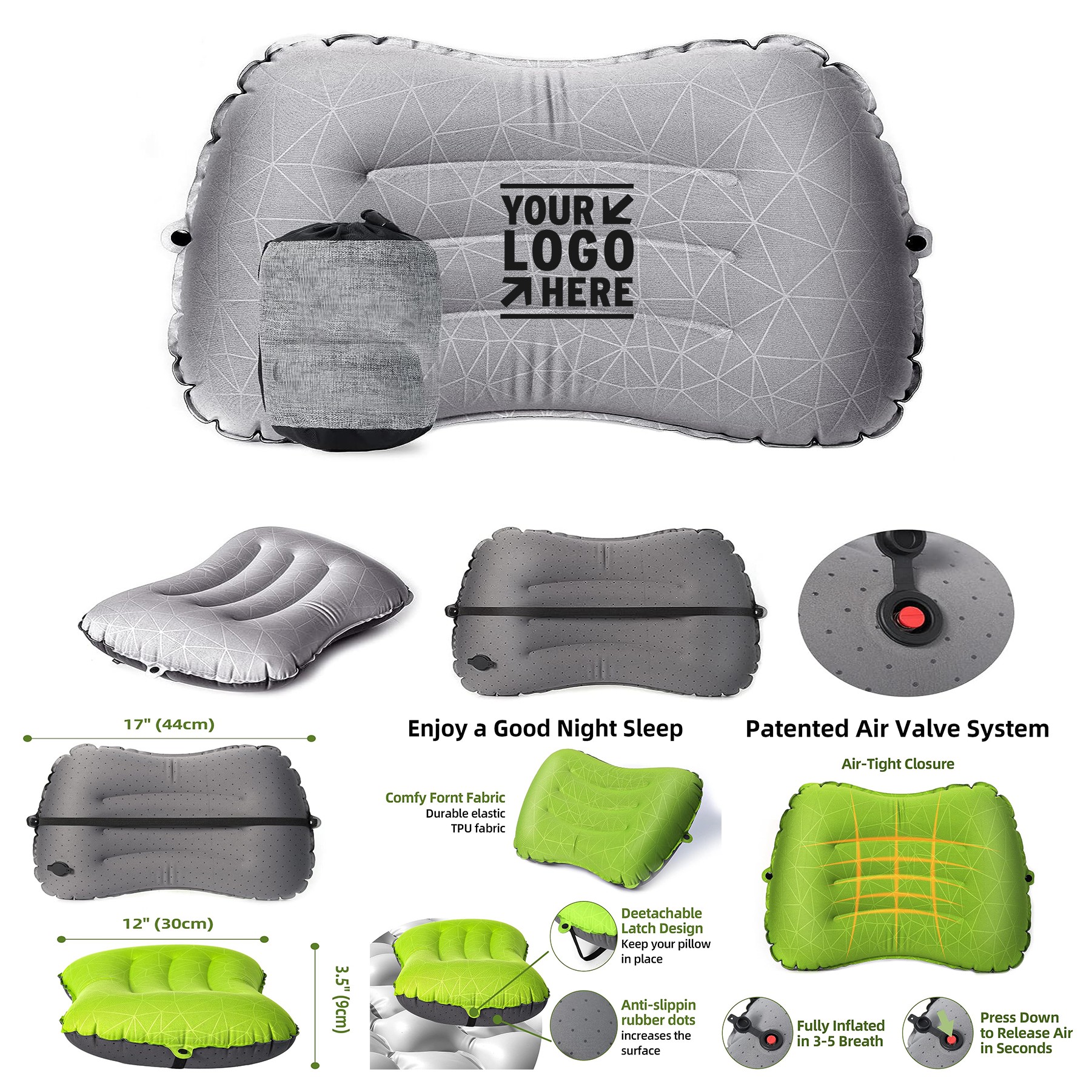 Ultralight Compressible Camping Inflatable Ergonomic Lumbar Support 2.0 Blow Up Travel Pillow 1