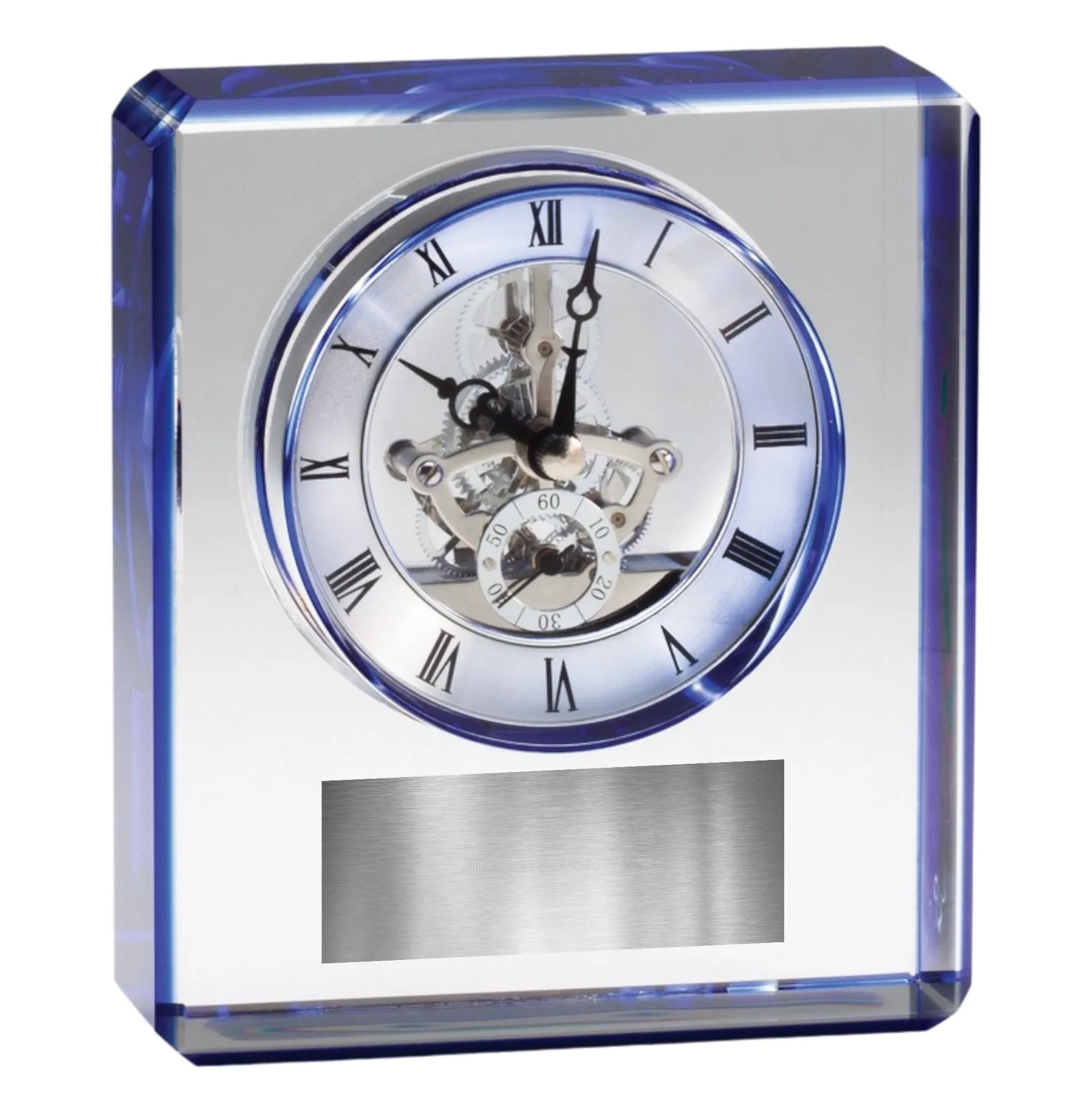 5.75" Blue Edge Rectangular Crystal Desk Clock Award 4