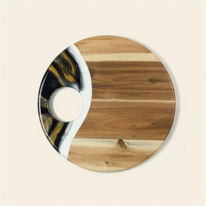 Large Round Acacia Board With Dip Holder 47