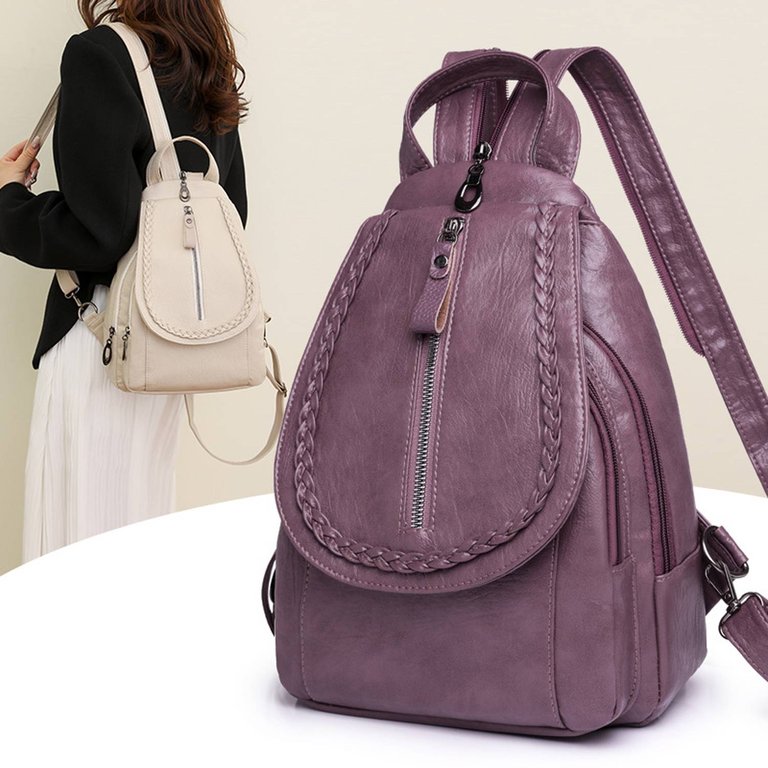 Soft Leather Women's Backpack w/ Large Capacity 5