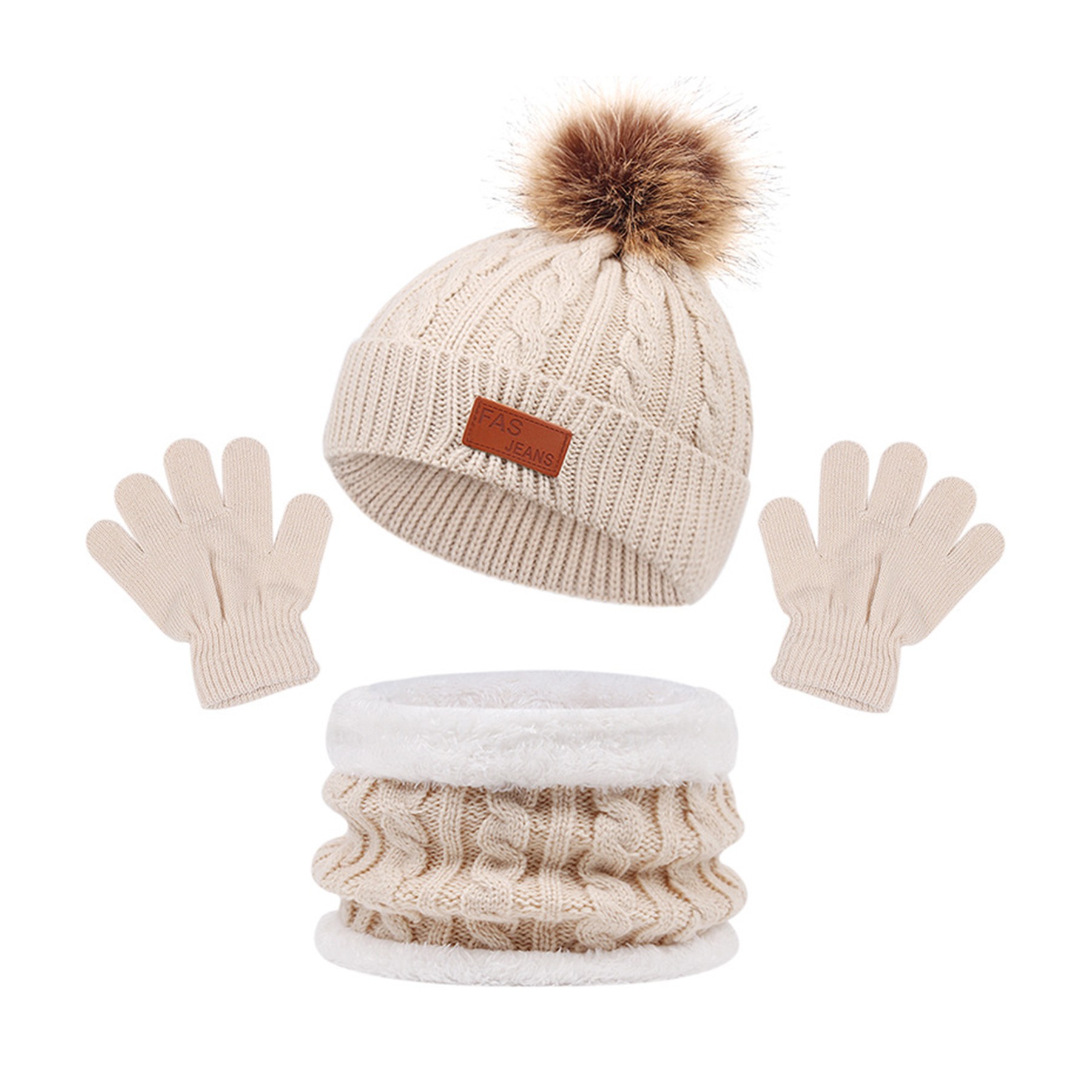 Winter Beanie Hat Scarf Gloves Set 4