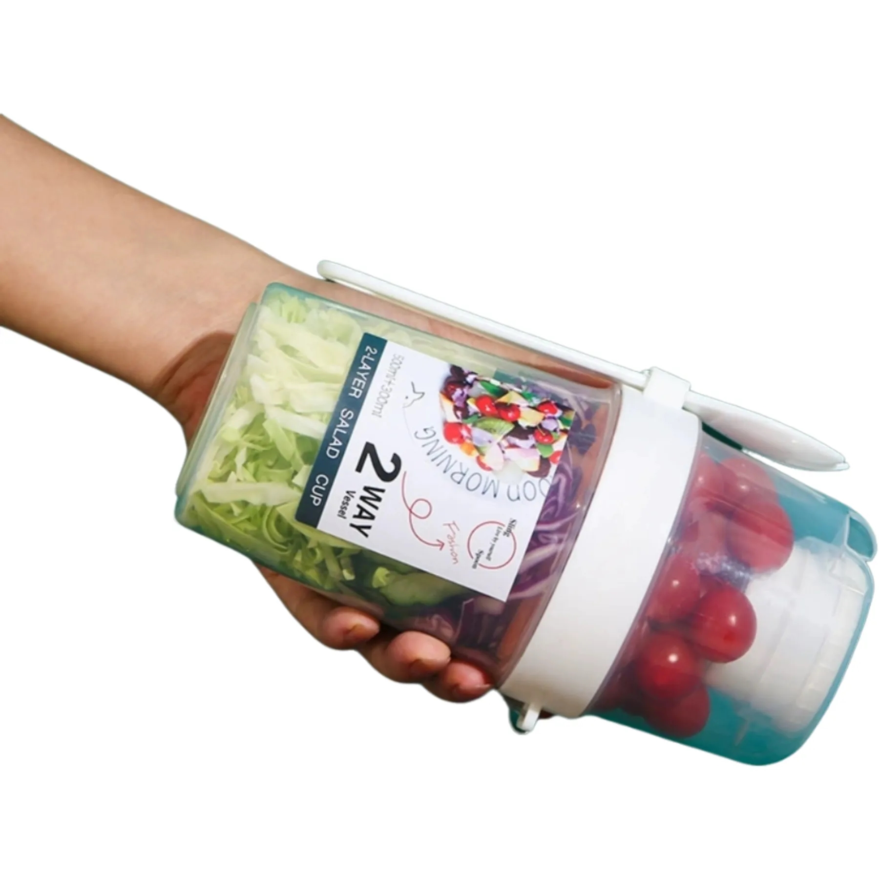 Salad Shaker Cup with Lids and Fork 7