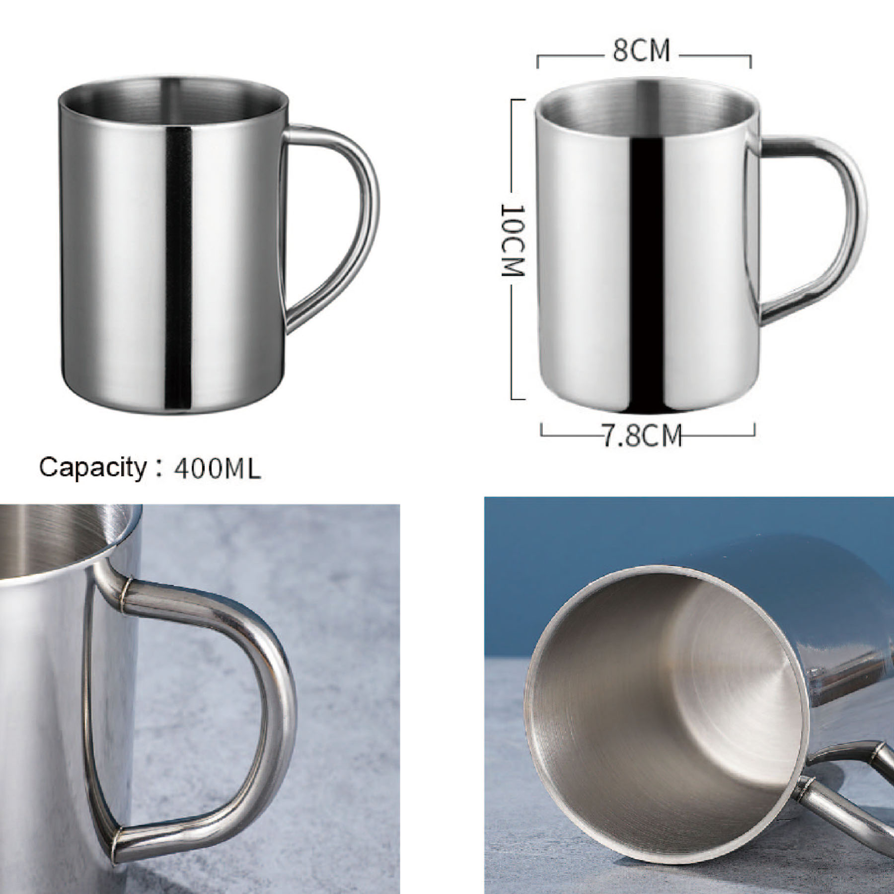 13.5 Oz Stainless Steel Double-Layer Mug With Handle 2