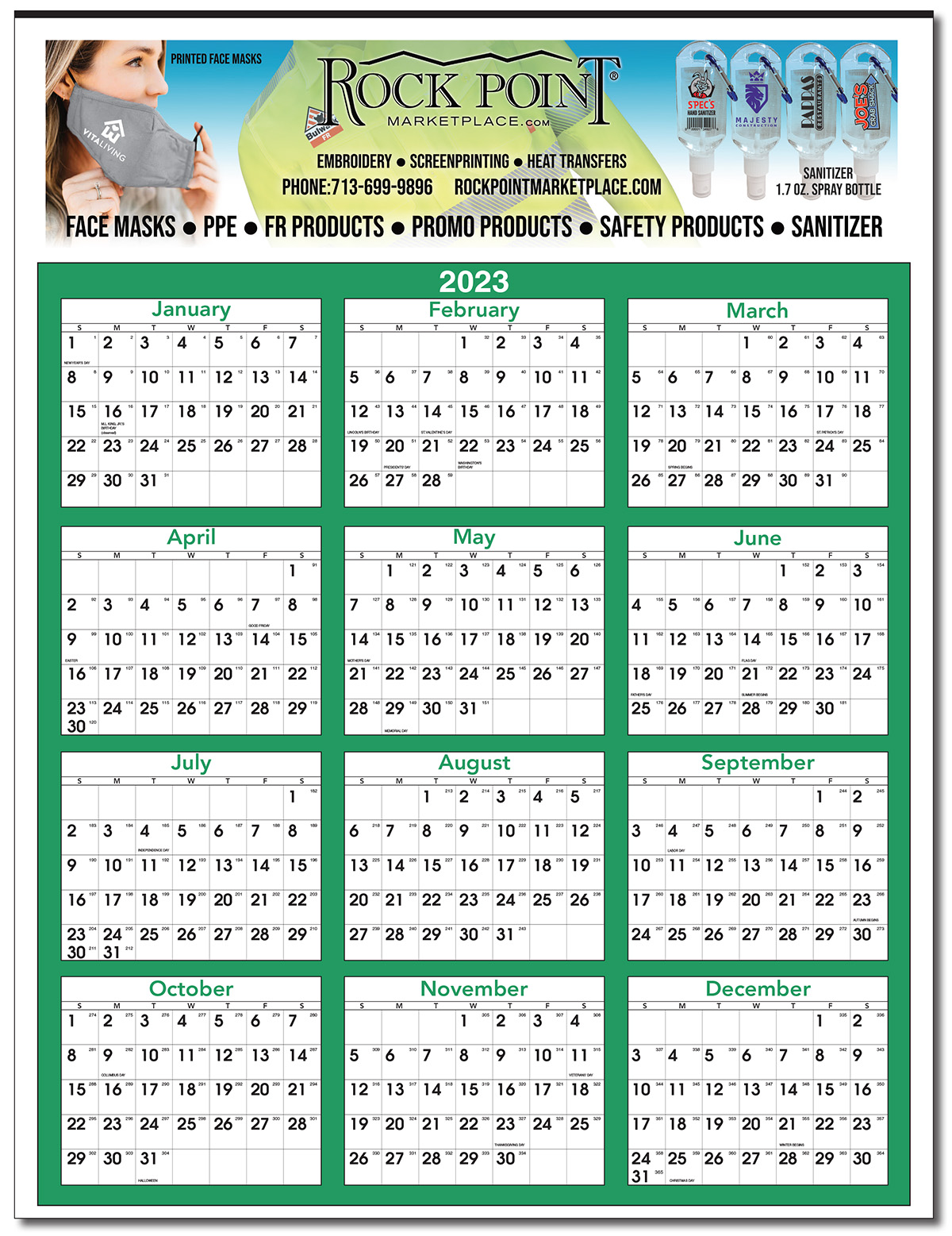 Full Color Yearly View Wall Calendar