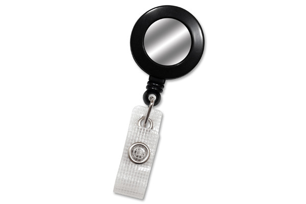 Round Solid Opaque Clip On Fast Ship Plastic Badge Reel (Black) 1