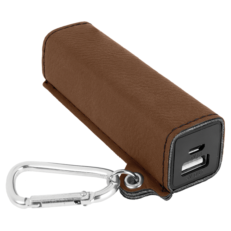 Dark Brown Leatherette 2200 mAh Power Bank with USB Cord 3