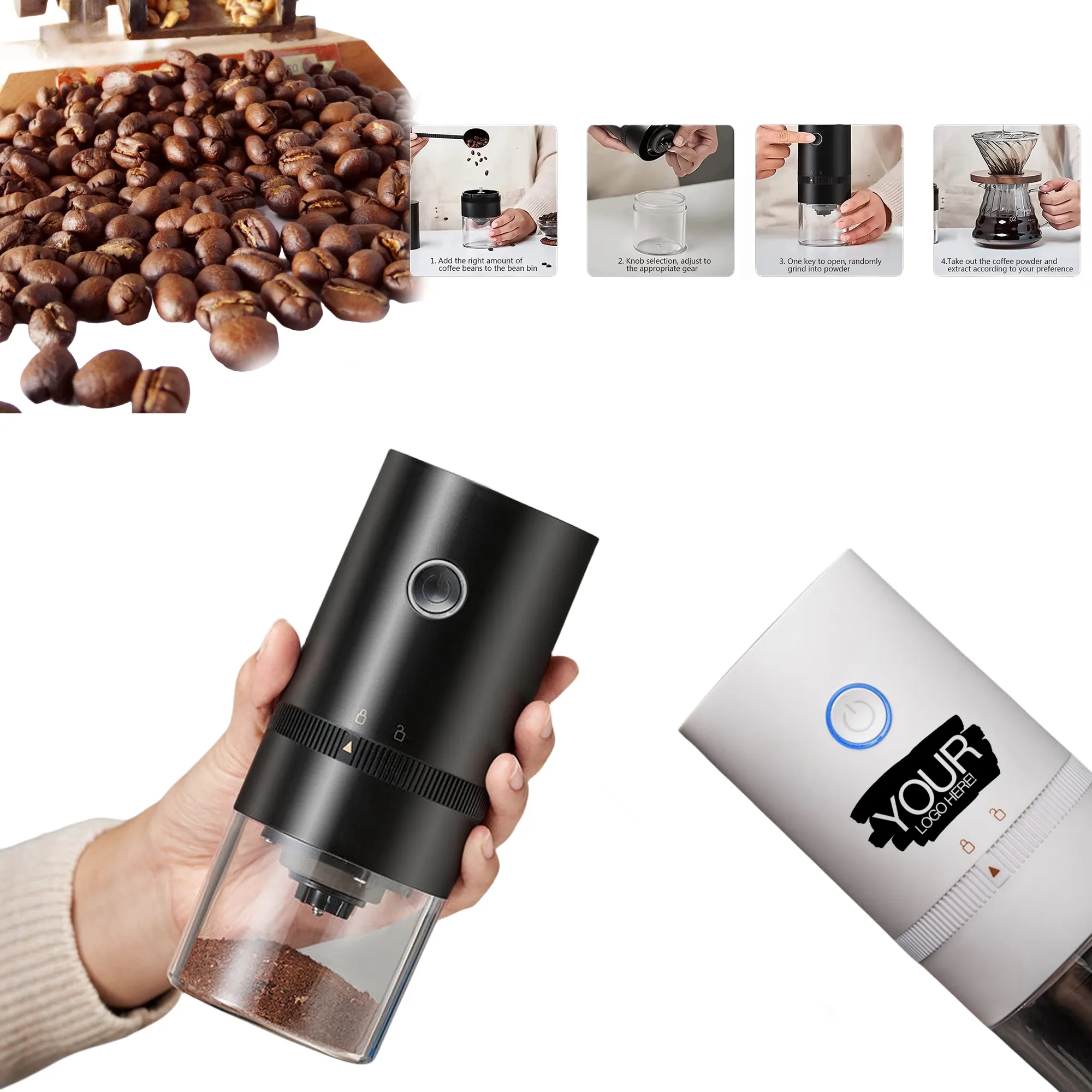 Portable Coffee Grinder Electric Milk Foam Maker Camping 5