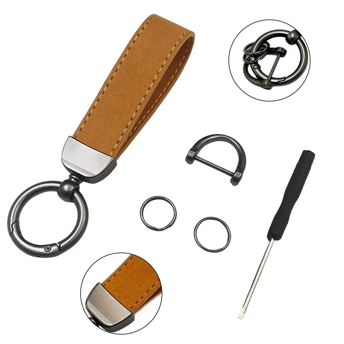 PU Leather Loop Keychain With Swivel Ring 3