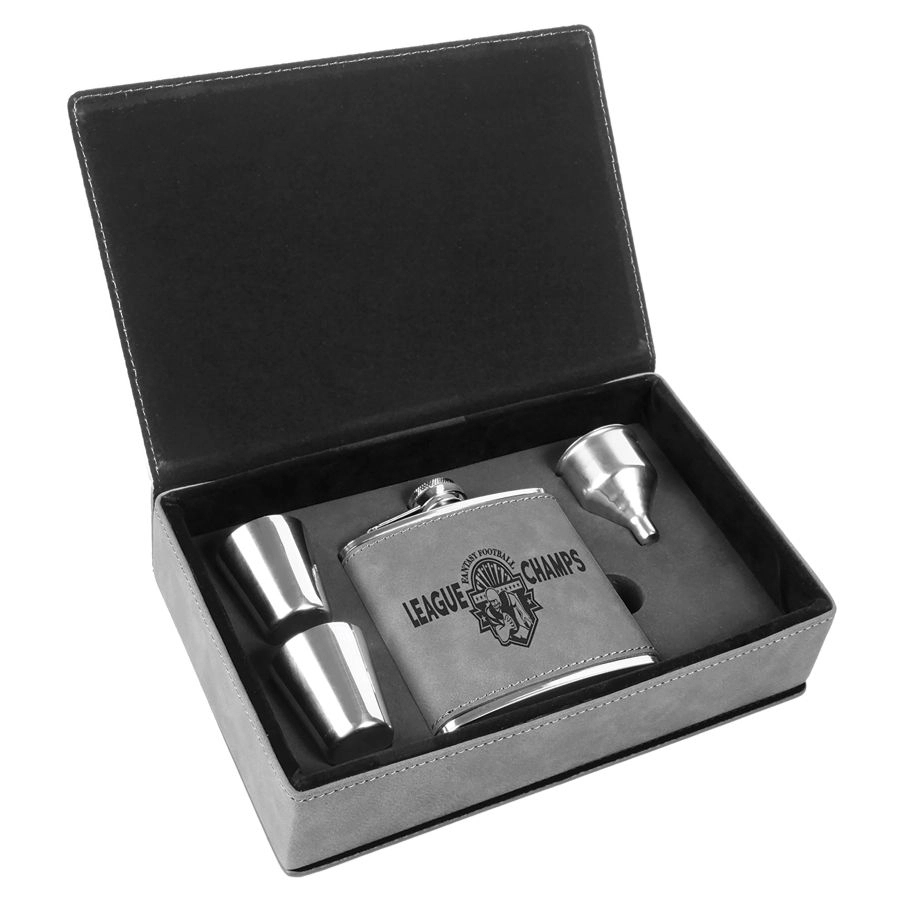 6 Oz. Light Brown Laserable Leatherette Flask Gift Set 7