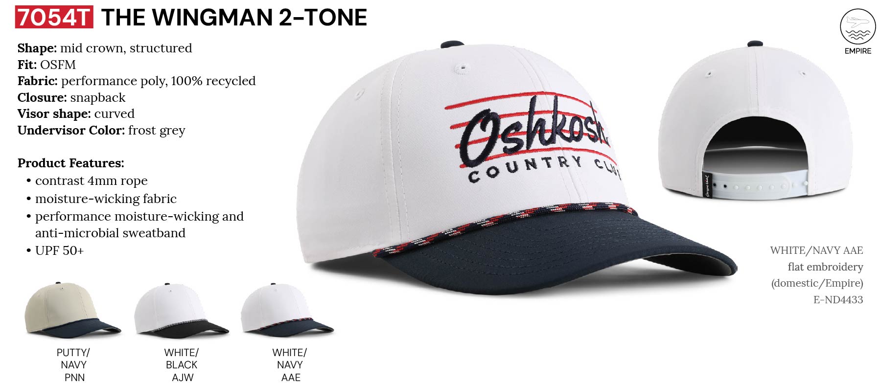 Imperial 7054T 6-Panel Wingman Two-Tone Performance Rope Cap w/ Patches or Embroidery 25