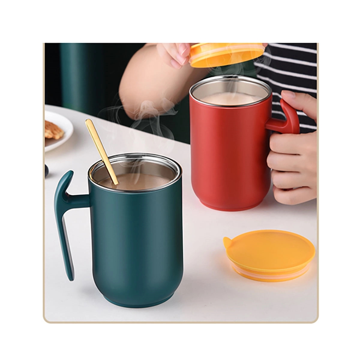 Stainless Steel Coffee Mug With Lid And Handle 3