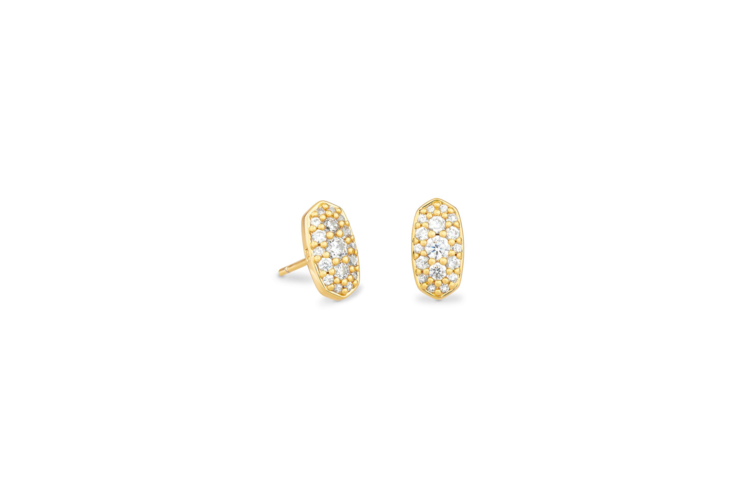 Kendra Scott Grayson Gold Stud Earrings in White Crystal 2