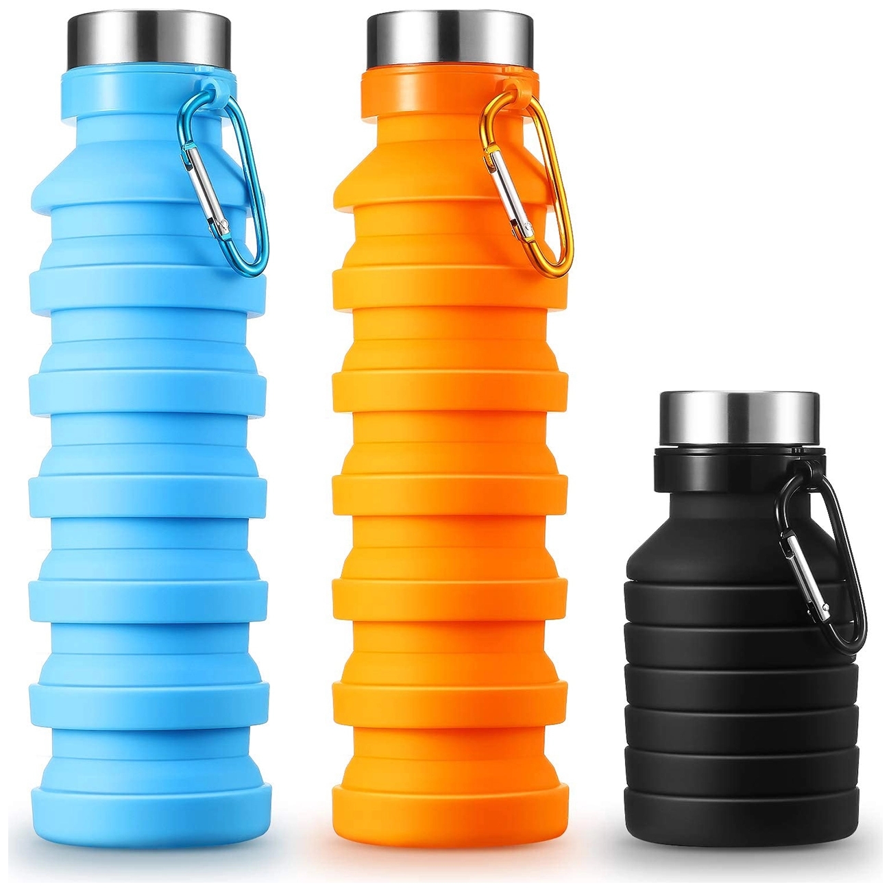 18oz Collapsible Silicone Water Bottles with Carabiner 2