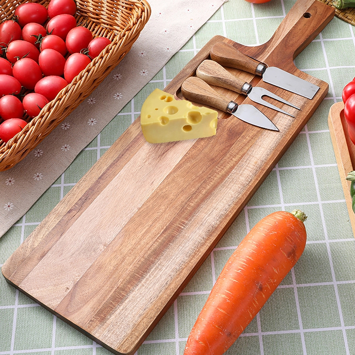 Wooden Cutting Board With Handle And Knife Set 8