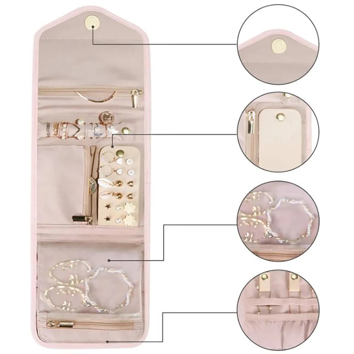 Travel Jewelry Organizer Case Foldable Roll 7
