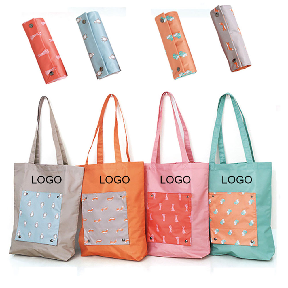 Folding Grocery Bag with front pocket, custom tote bag with logo imprint 3