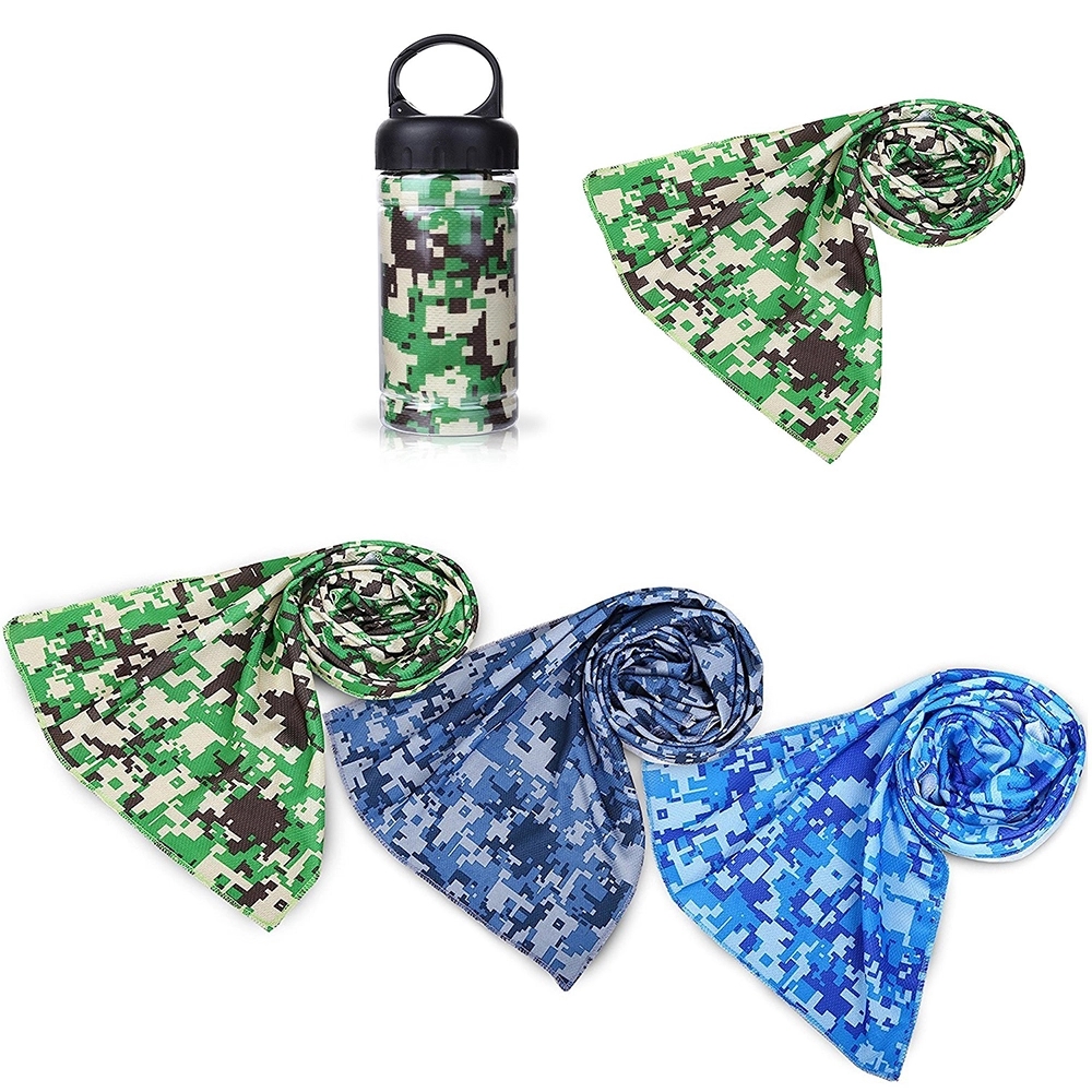 Camouflage cooling towel with CARABINER CASE 7