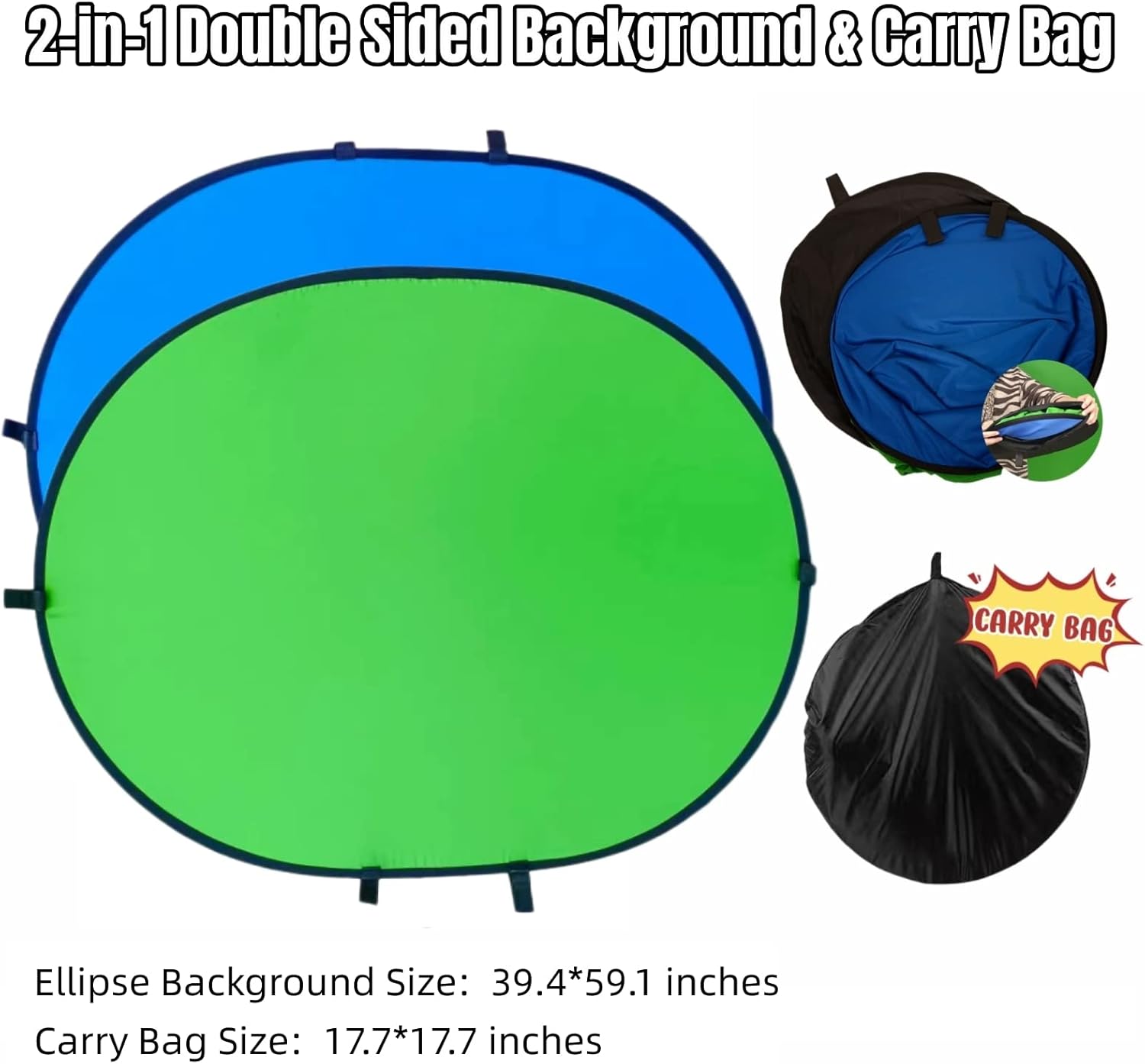 39.4 * 59.1" Double Sided Collapsible Green Screen with Carrying Bag 4