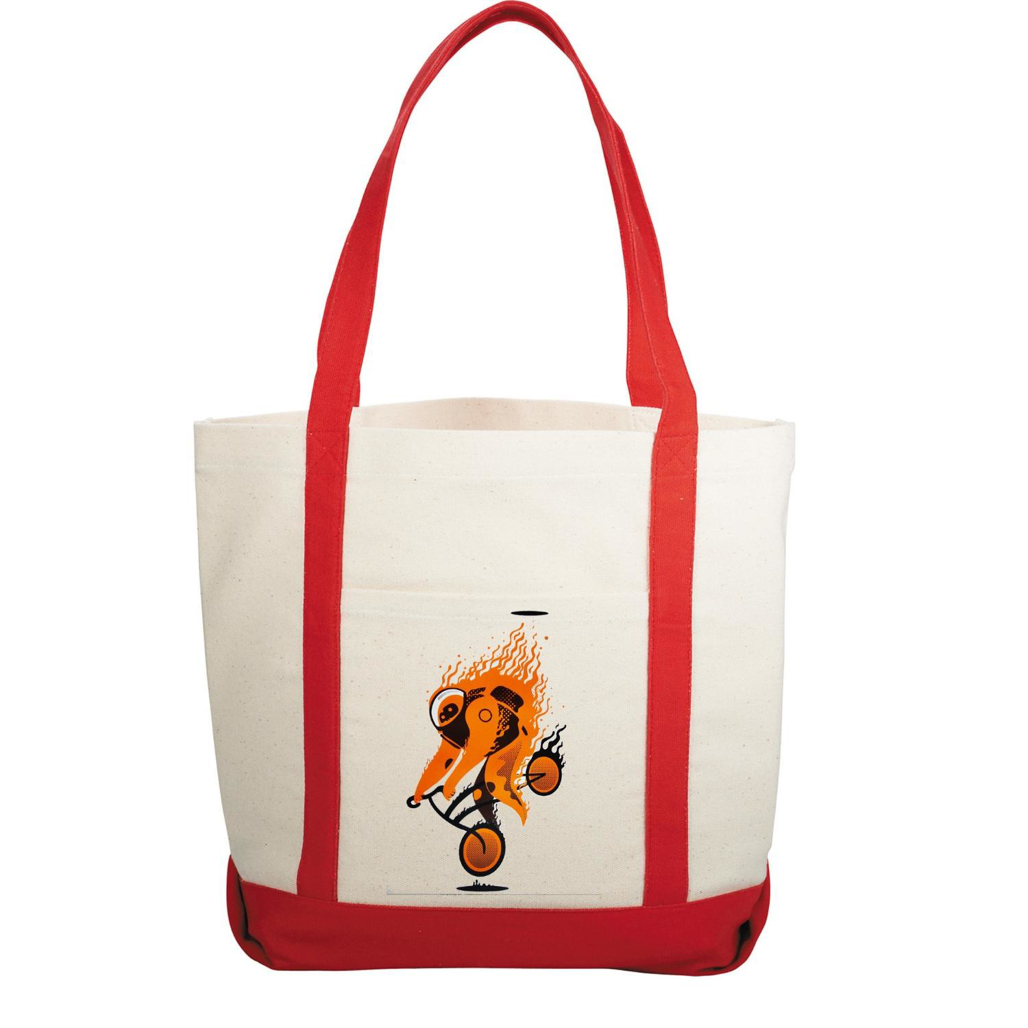 10 oz. Cotton Canvas Boat Tote Bags Front Pocket, Color Contrasting Handle W/ Gusset (12.25" x 14.75" x 5") 2