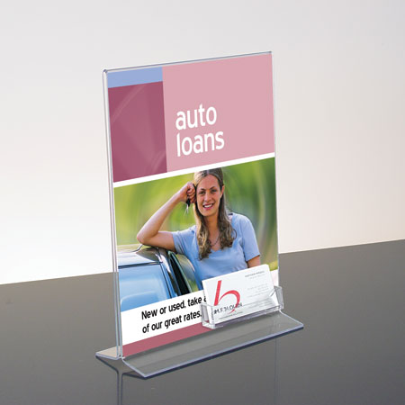 Bottom Load Countertop Sign Holder w/Business Card Pocket