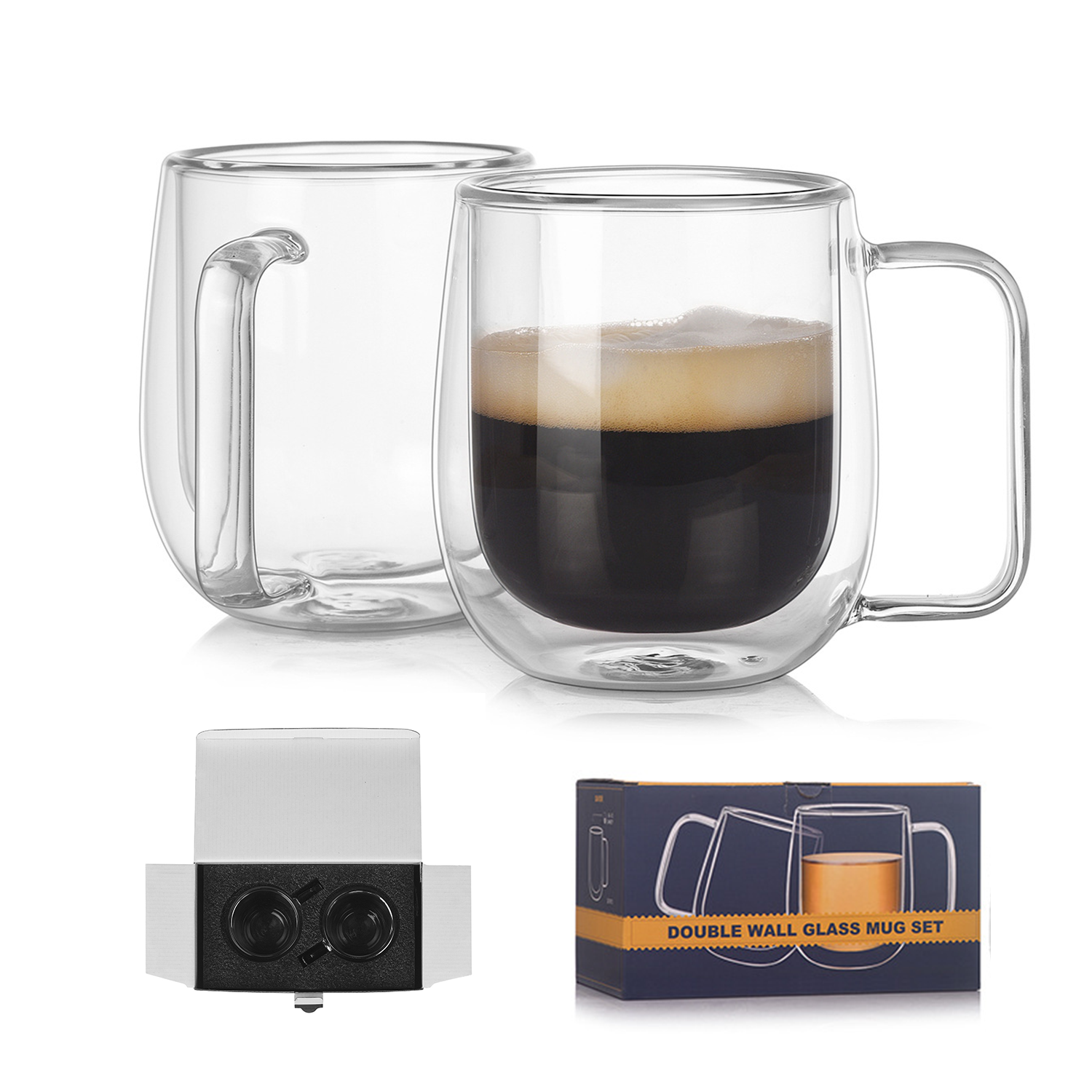 8.5 Oz Double Wall Insulated Glasses Espresso Mugs Set 3