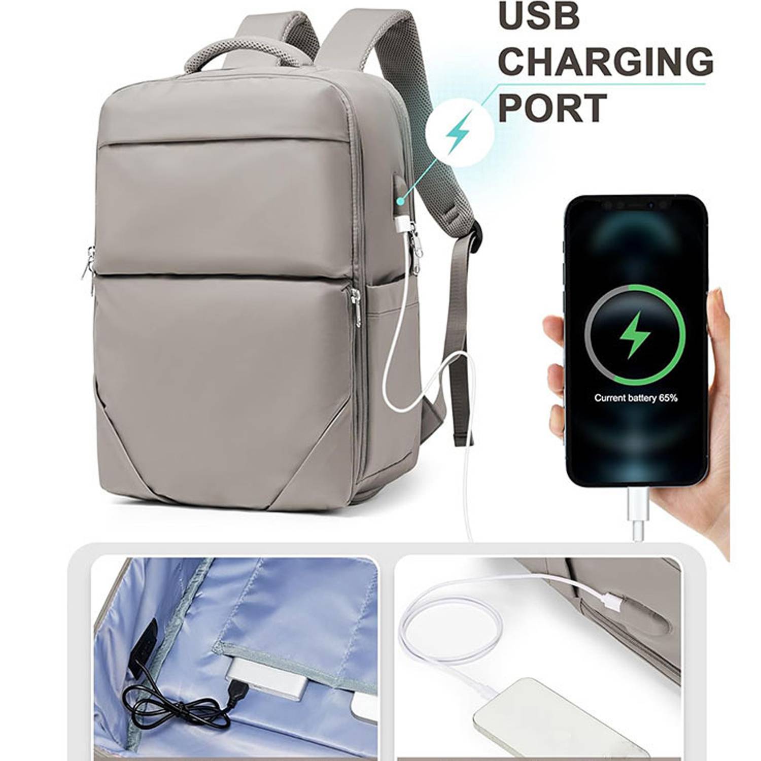 Large Nylon Travel Backpack w/ USB Port 14