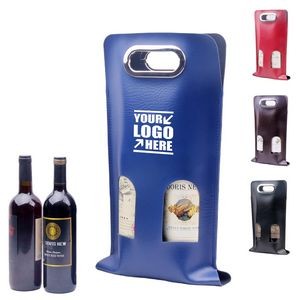 Stylish Dual Bottles PU Leather Wine Bag With Window, custom tote bag with logo imprint 3