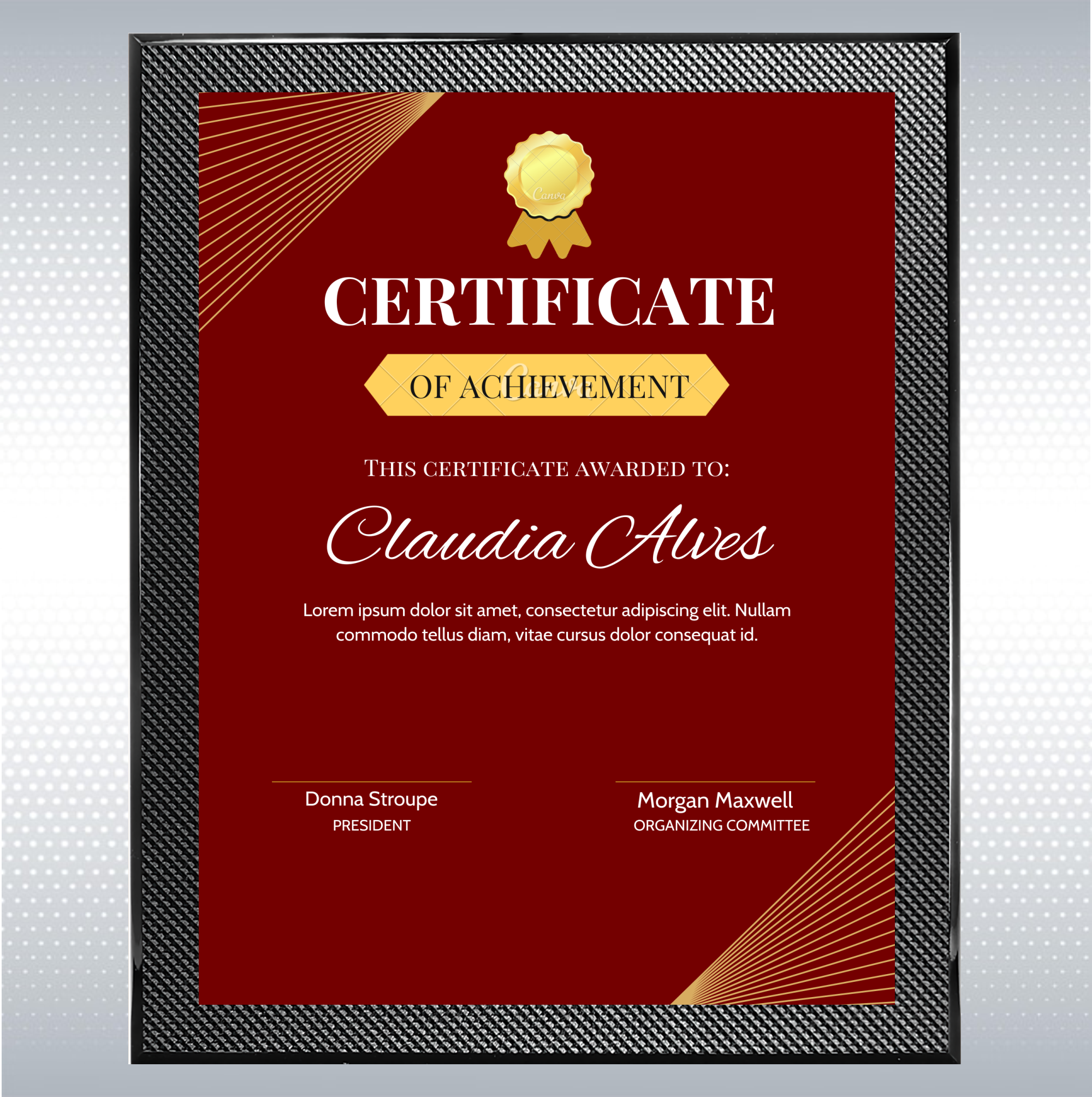 Piano Carbon Fiber Plaque w/Full Color Sublimated Plate 7