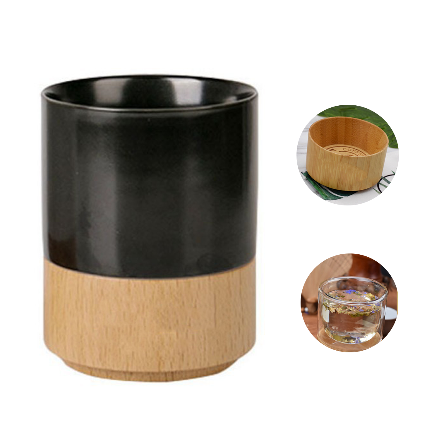 Double Walled Glass Cup W/ Bamboo Bottom 3