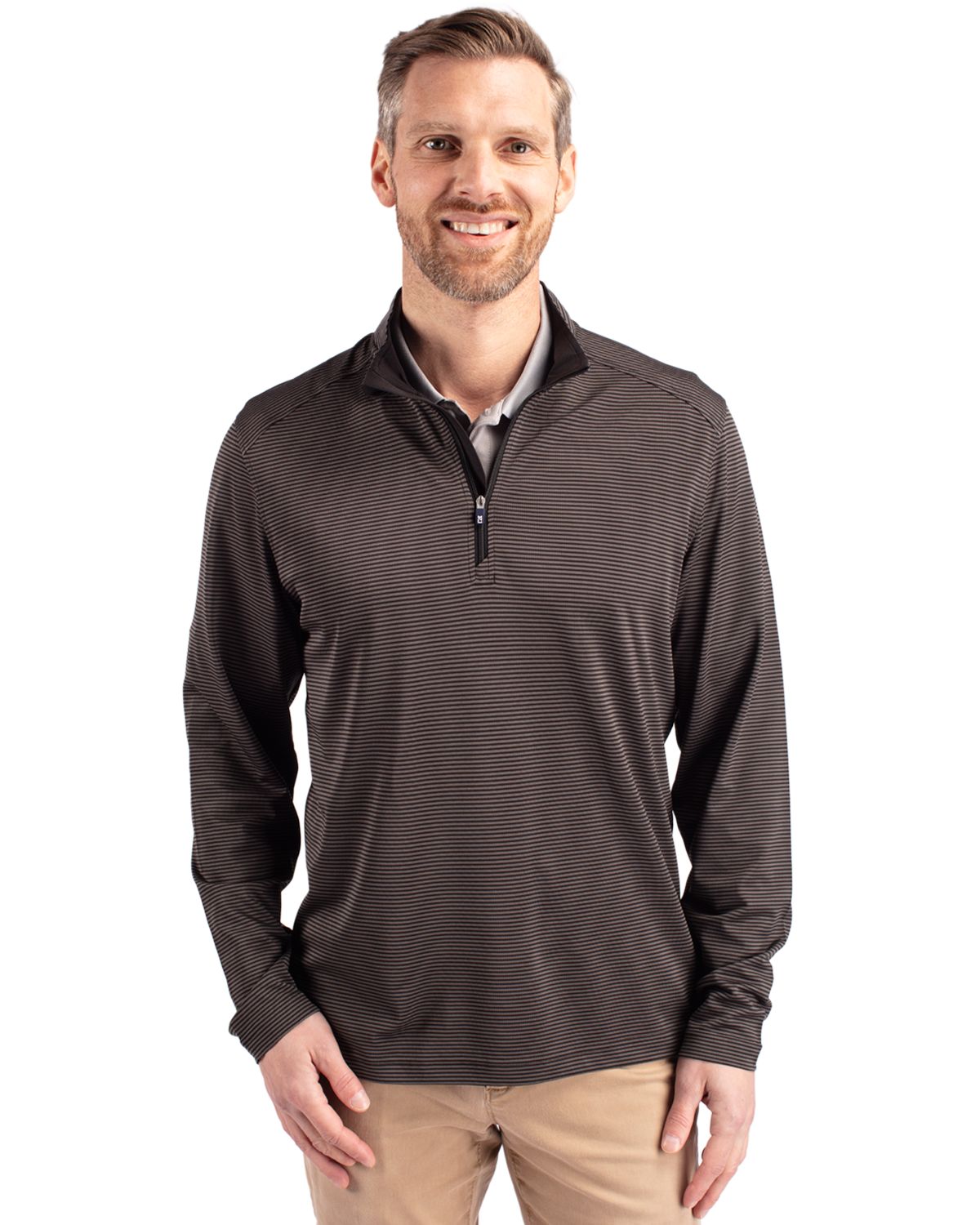 Cutter & Buck Virtue Recycled Micro Stripe Featherlight Pique Mens Quarter Zip Pullover 9