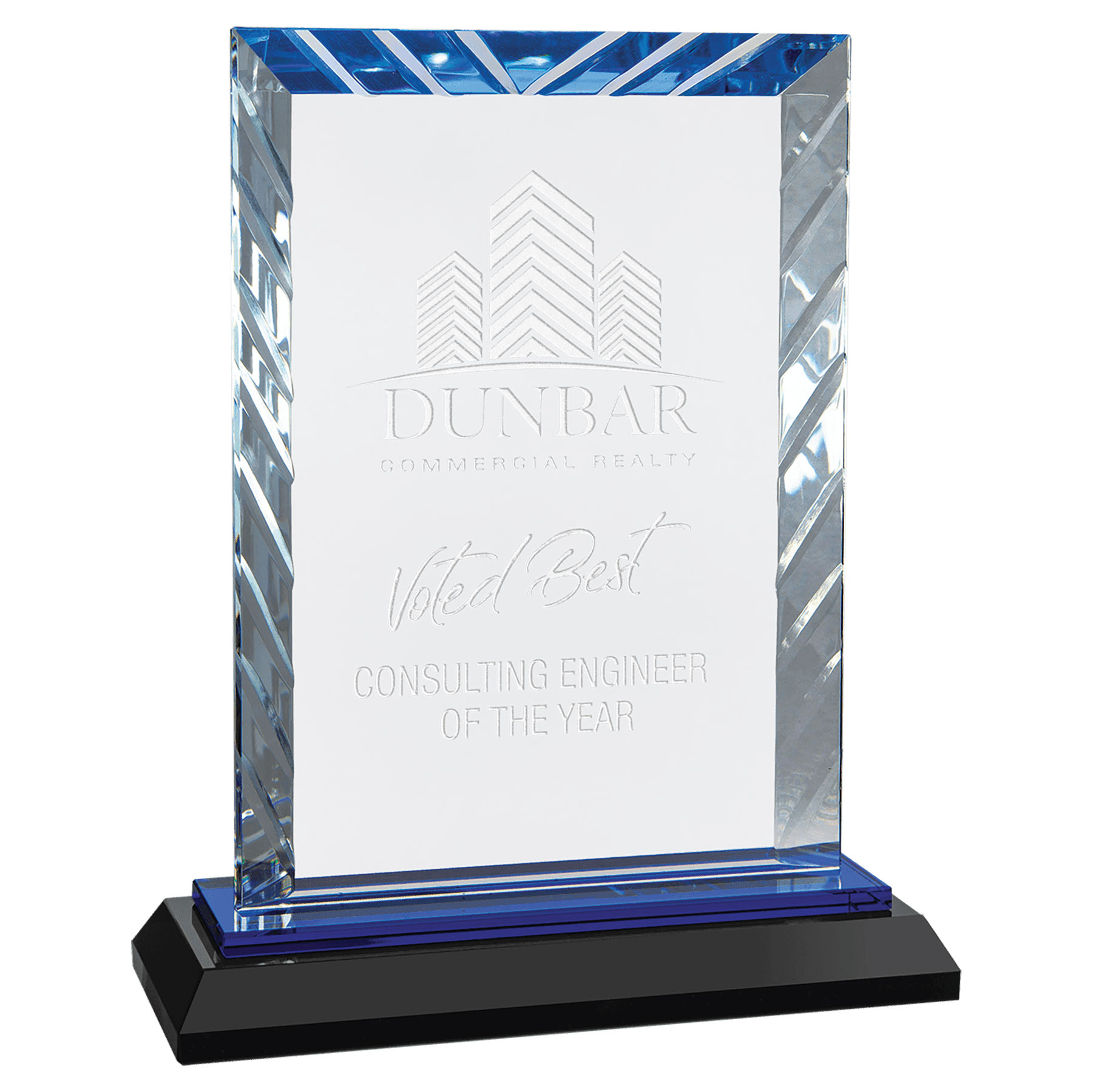 7" Blue Rectangle Accent Glass on Black Base