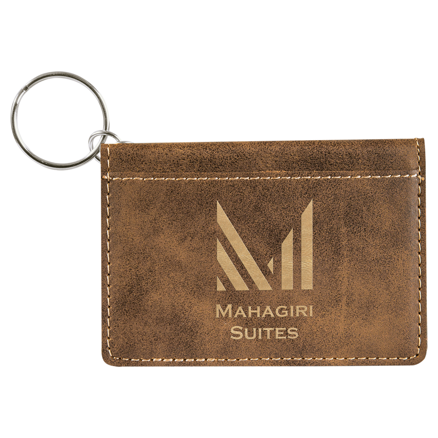4 1/4" x 3" Rustic/Gold Leatherette Keychain ID Holder 1