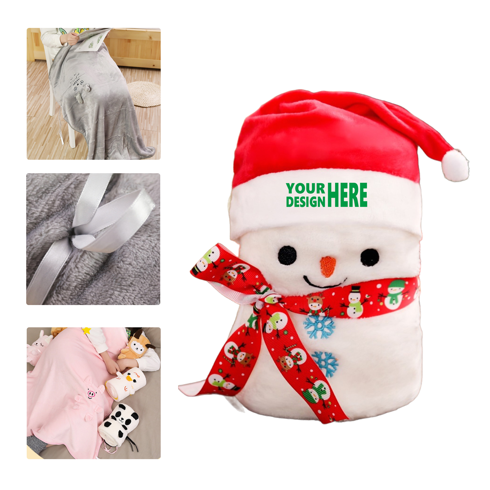 MOQ 50 Plush Snowman Blanket Roll Christmas Gift 2