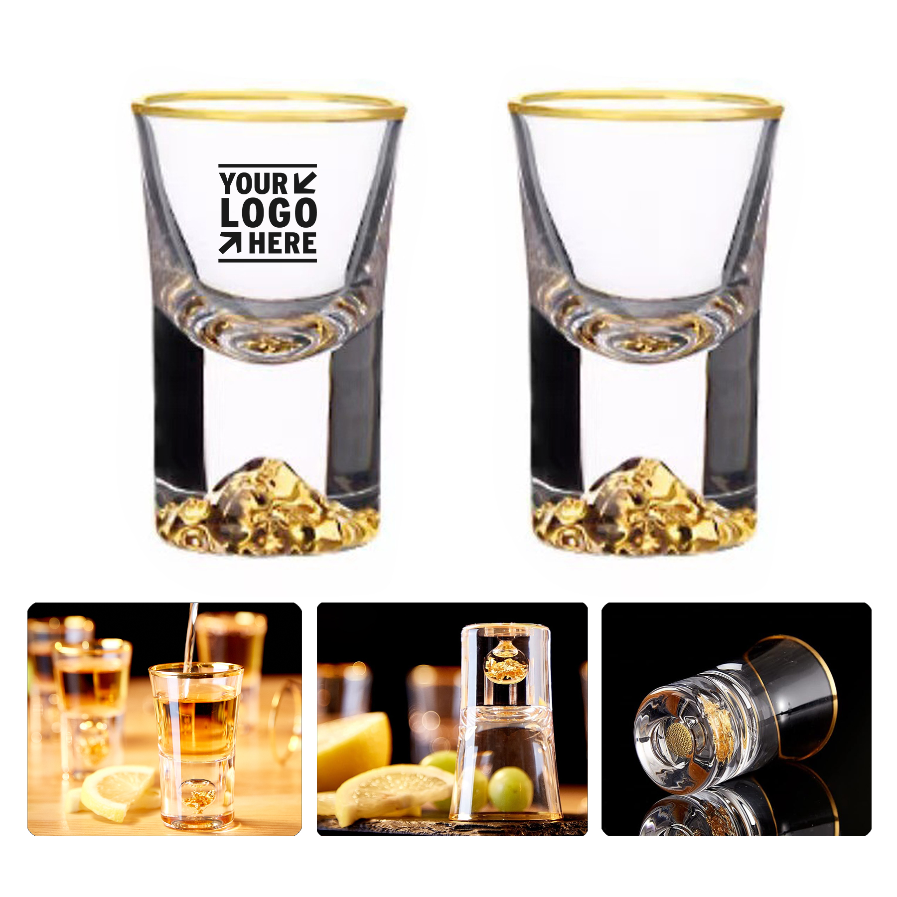 1.5oz 24K BPA Free Gold Leaf Flak Crystal Cool Cute Shot Glass 
