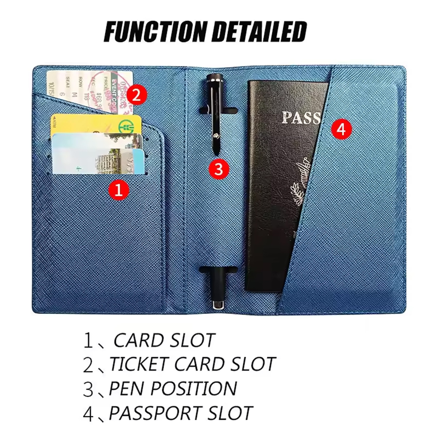 Pu Leather Passport Holder Travel Wallet With Pen Slot 2