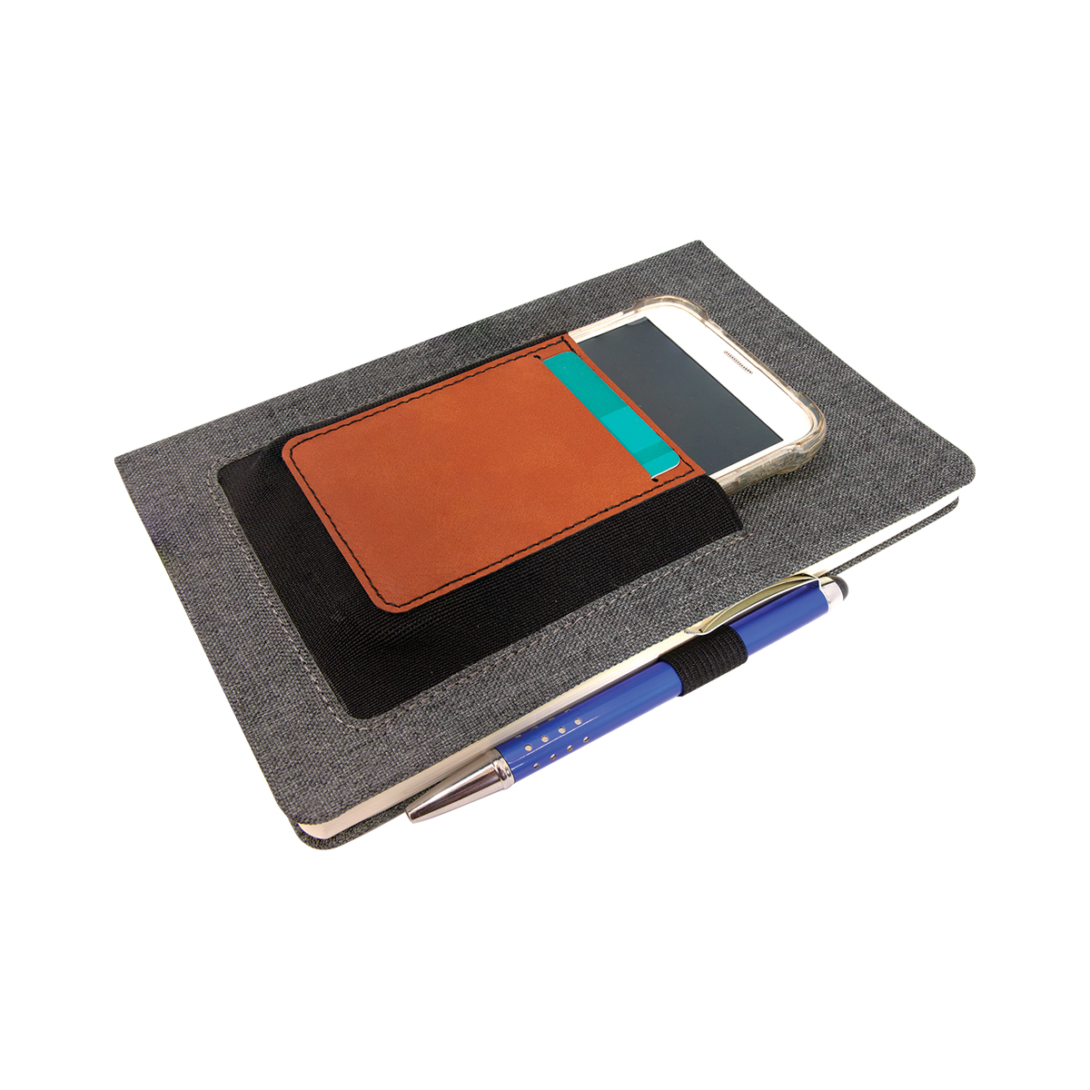 5 1/4" x 8 1/4" Gray w/Rawhide Leatherette Journal with Cell/Card Slot 3