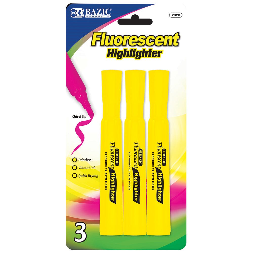 Fluorescent Highlighters - 3 Count Yellow Chisel Tip 1
