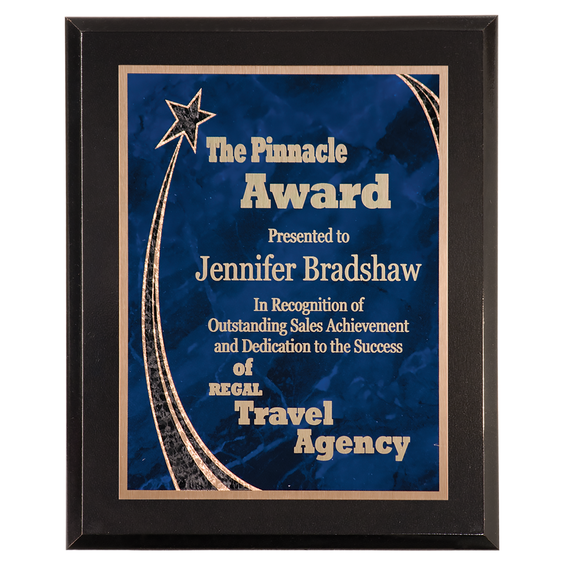 Premium Black Piano Finish Plaque w/ Blue Rising Star Plate 5