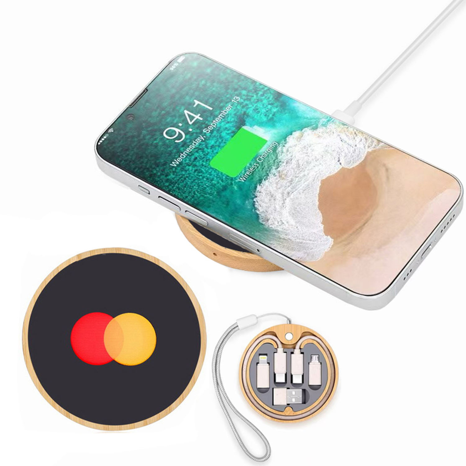 Light Up Round Wireless Charger and Cable Kit 3