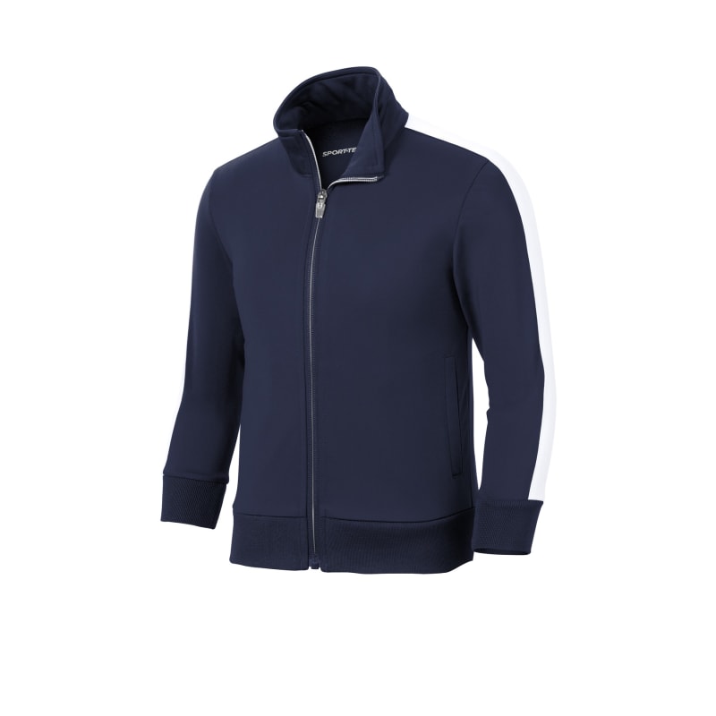 Sport-Tek Youth Tricot Sleeve Stripe Track Jacket. 4