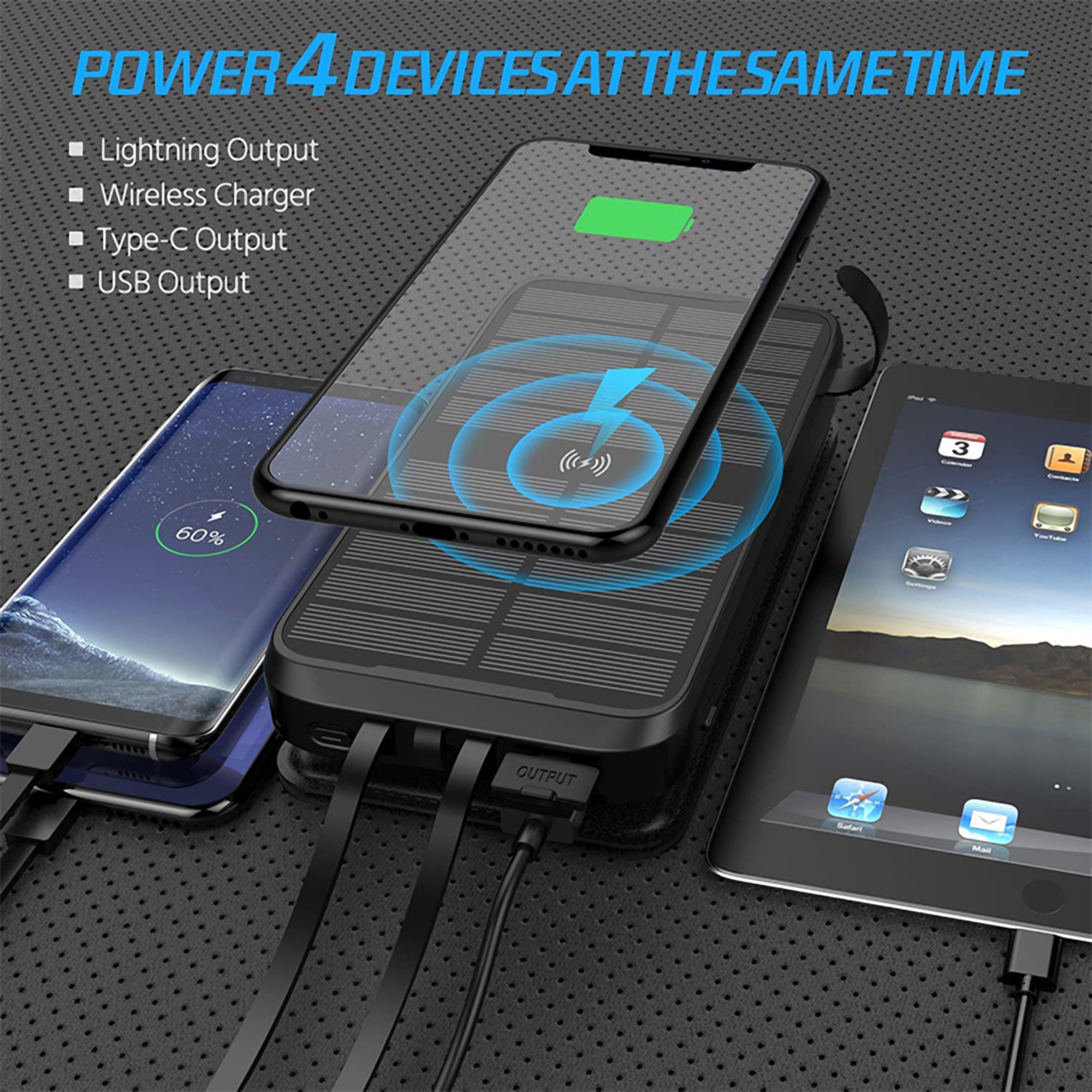 Solar Power Bank 20000mAh w/LED Flashlight 1