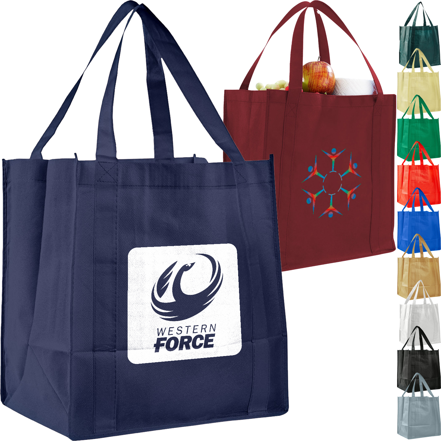 Non-Woven Reinforce Handle Grocery Tote Bag W/ Gusset USA Decorated (12.5" x 13.5" x 8.5") 1