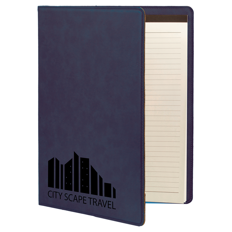 9 1/2" x 12" Blue/Black Leatherette Portfolio with Notepad 4