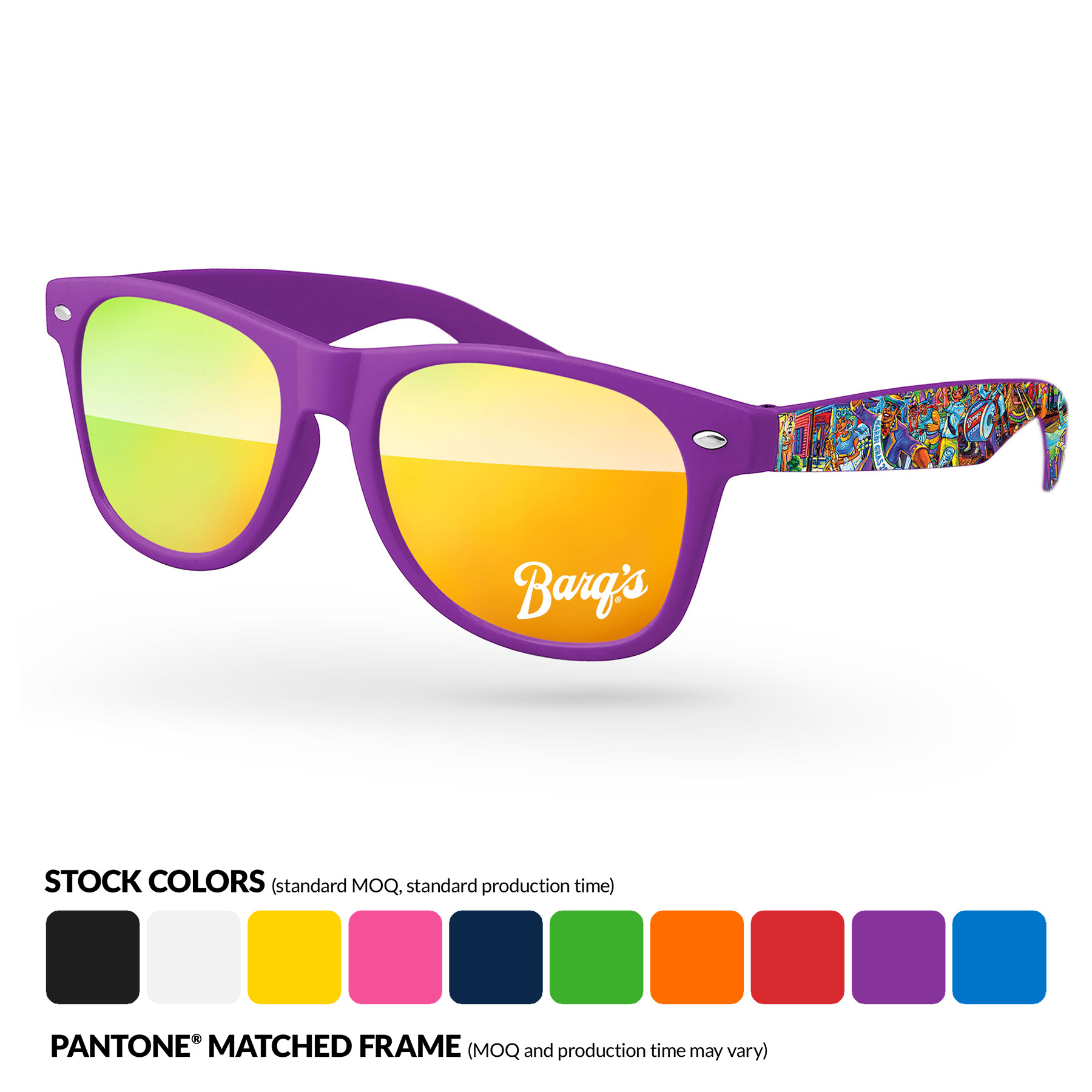 Retro Mirror Sunglasses w/ 1 Color Arms Heat Transfer 2