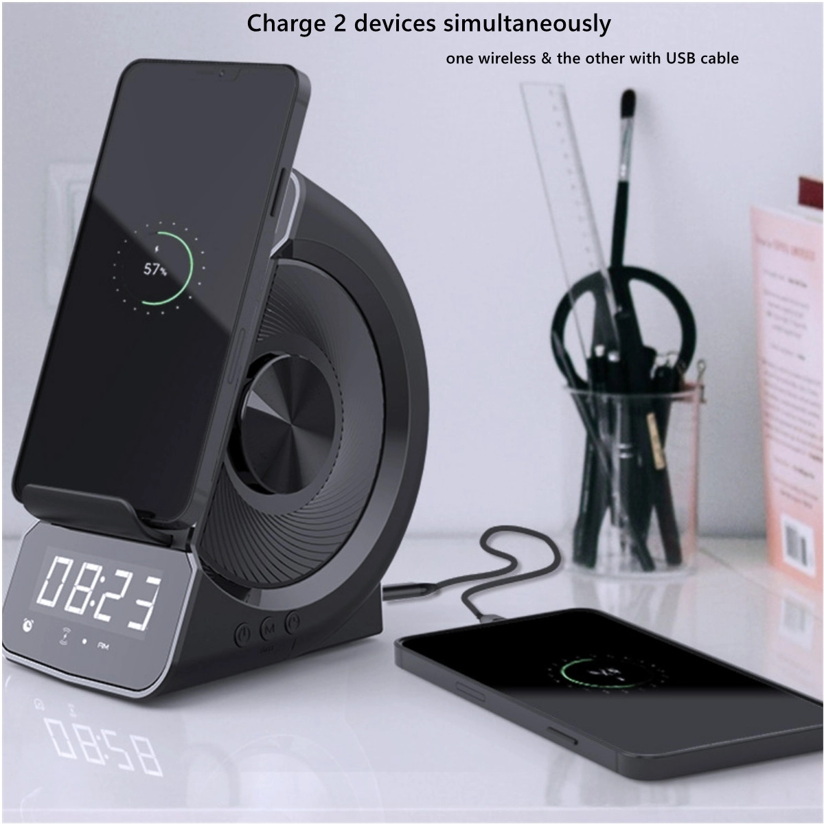 Bluetooth Speaker With Wireless Charger Radio Clock 9